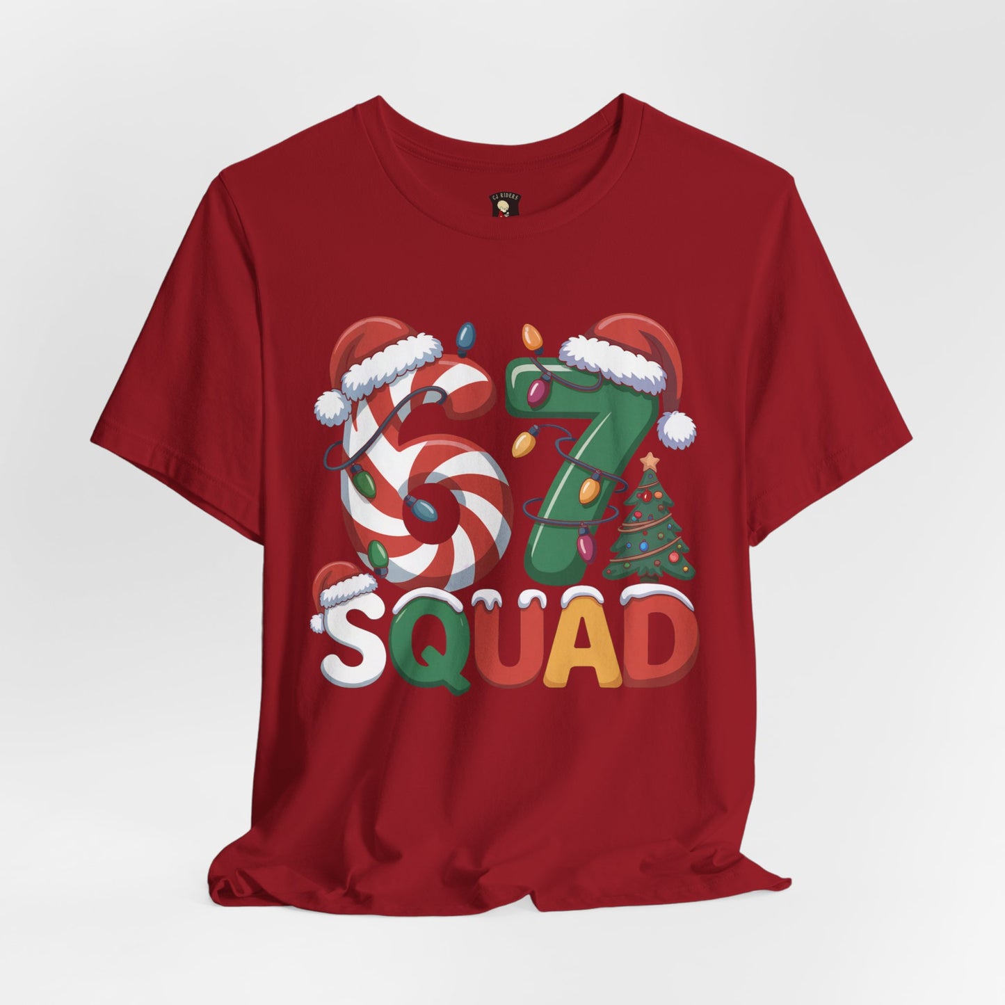 Christmas 67 Squad Unisex Tee — Holiday Candy Cane & Tree Graphic Shirt