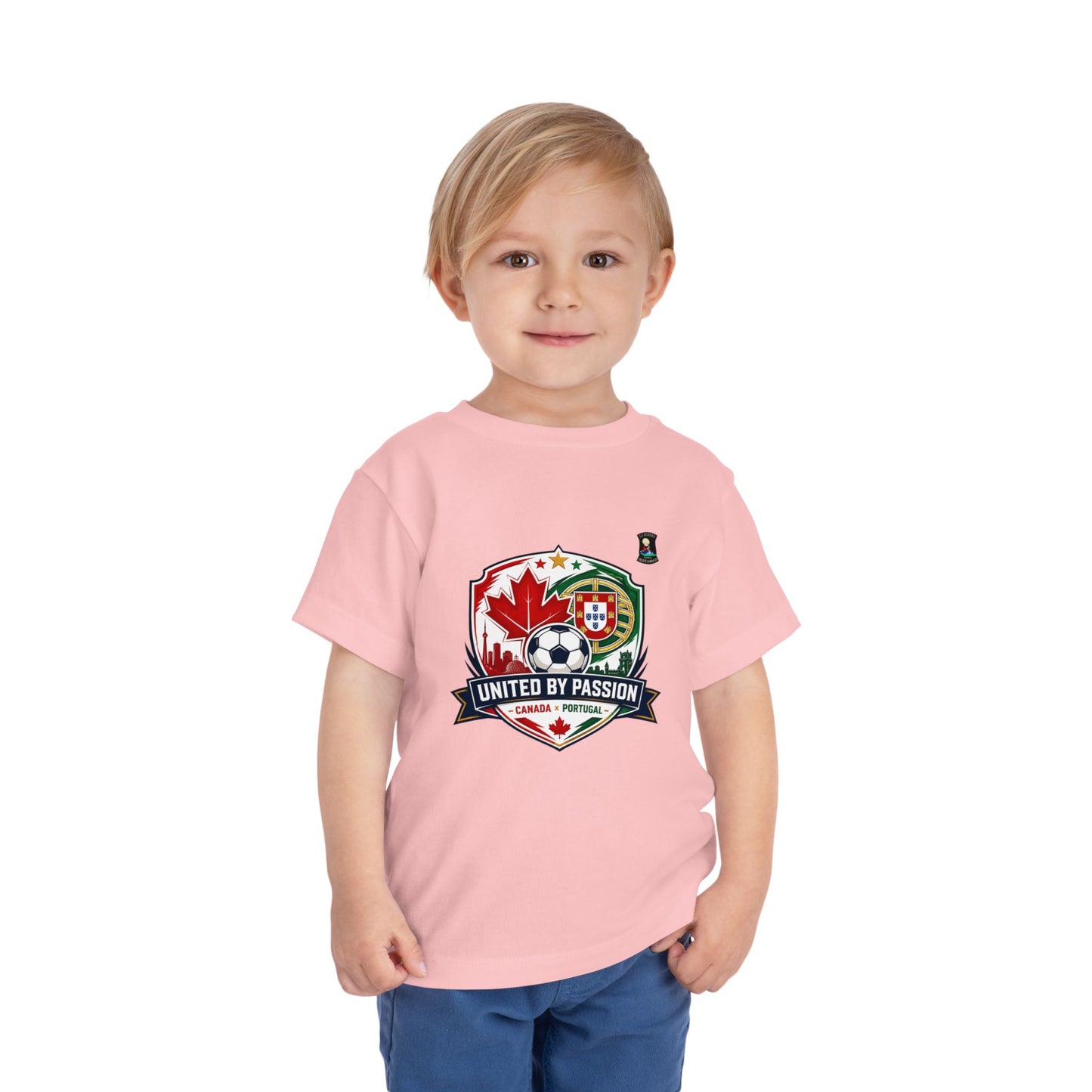 Toddler Tee — "United by Passion" Canada Portugal Soccer Crest