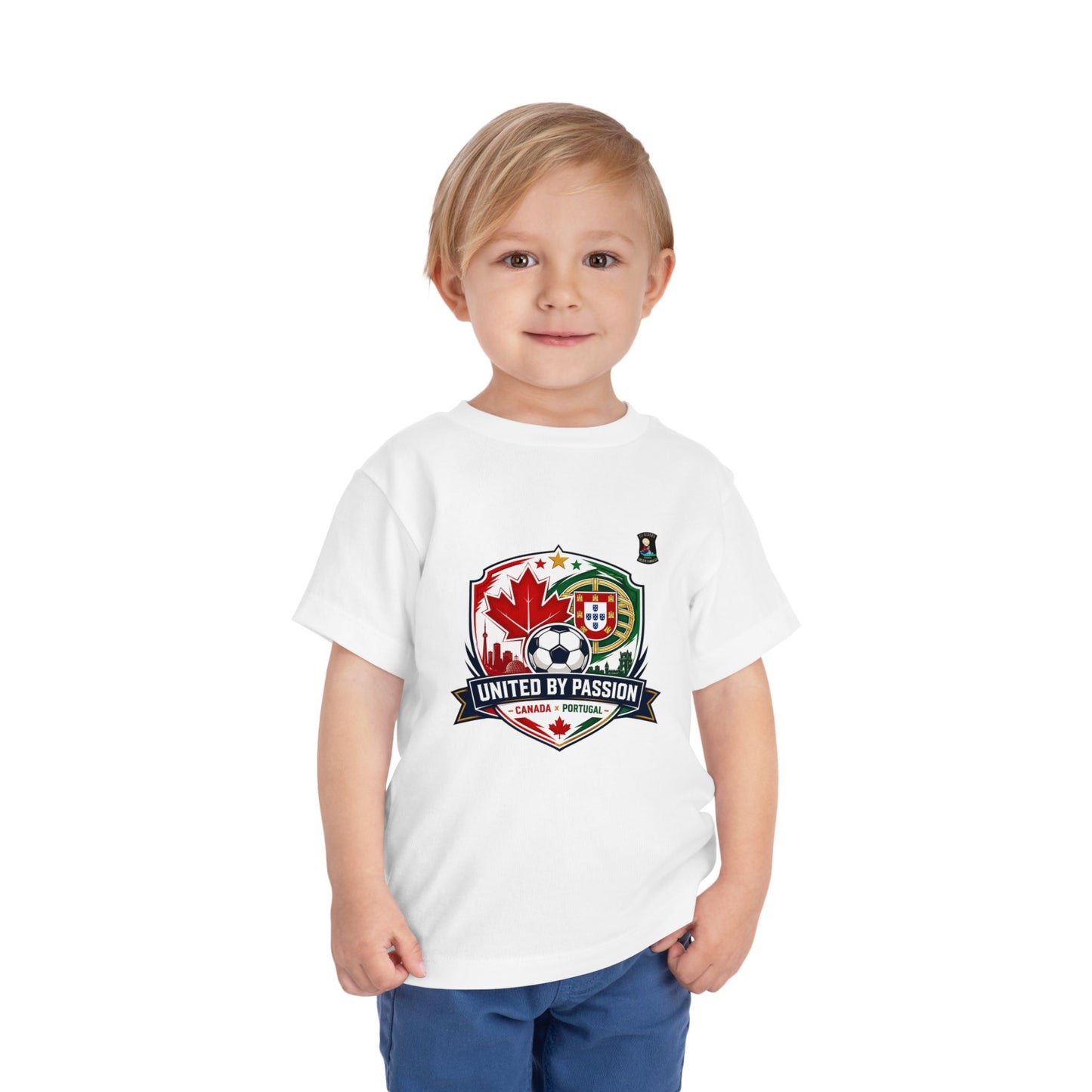 Toddler Tee — "United by Passion" Canada Portugal Soccer Crest