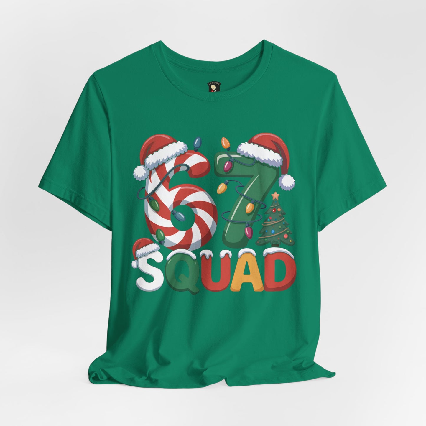 Christmas 67 Squad Unisex Tee — Holiday Candy Cane & Tree Graphic Shirt