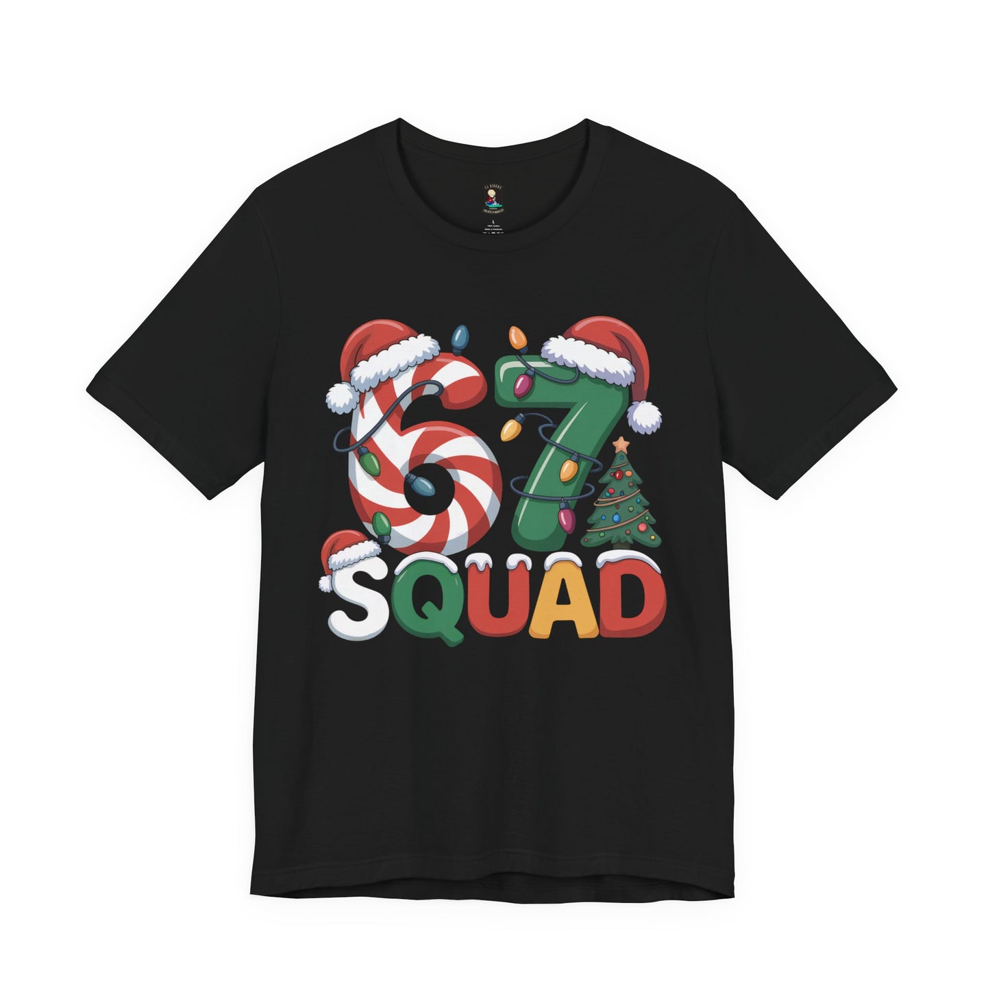 Christmas 67 Squad Unisex Tee — Holiday Candy Cane & Tree Graphic Shirt
