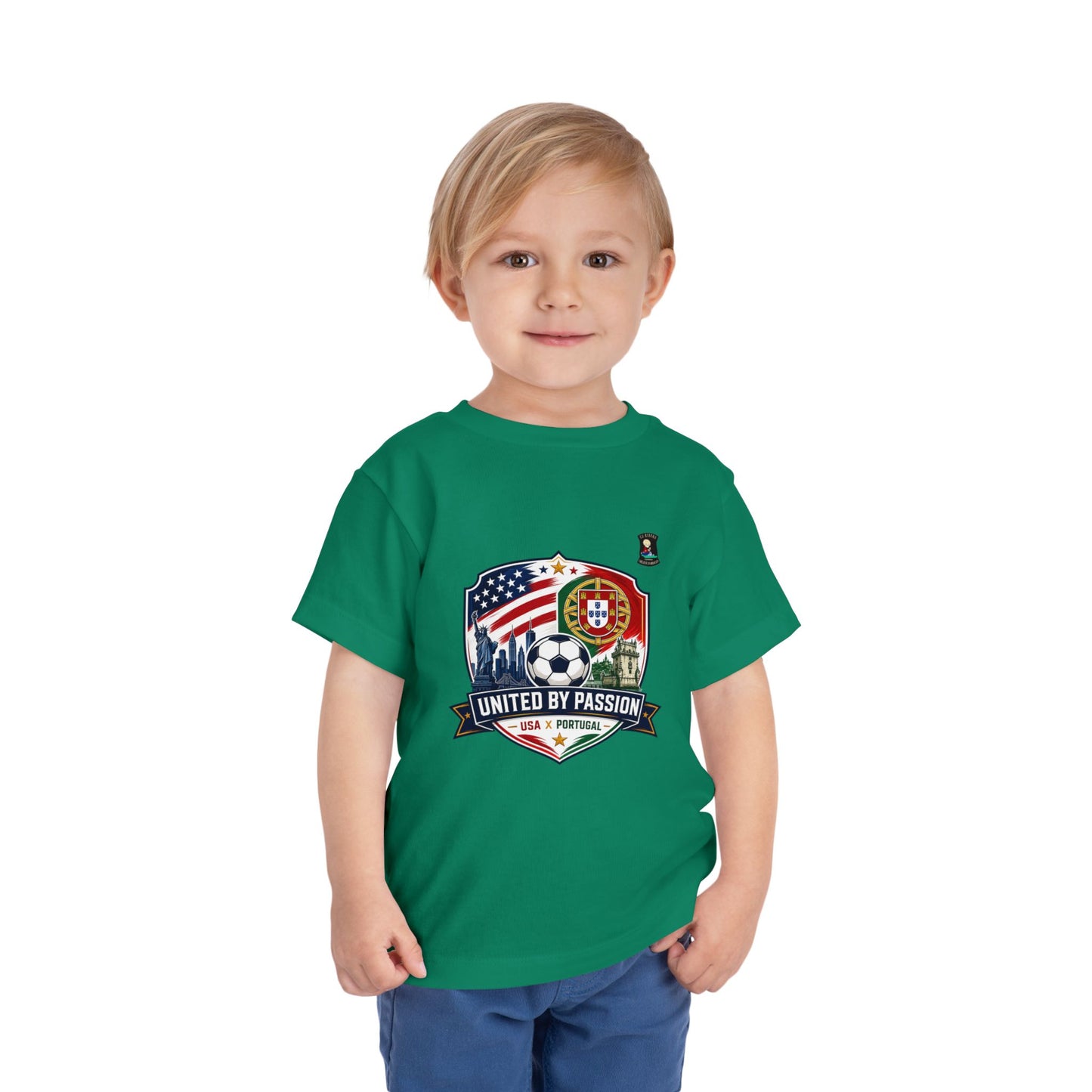 Toddler Tee - "United by Passion" USA & Portugal Flag Crest