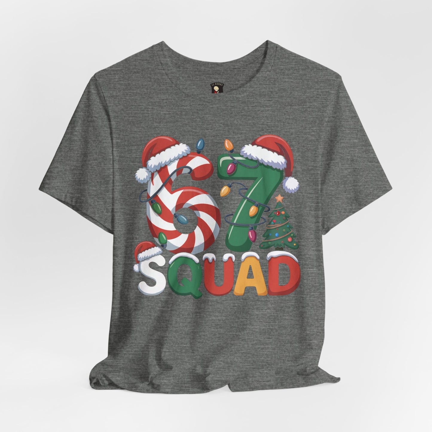 Christmas 67 Squad Unisex Tee — Holiday Candy Cane & Tree Graphic Shirt