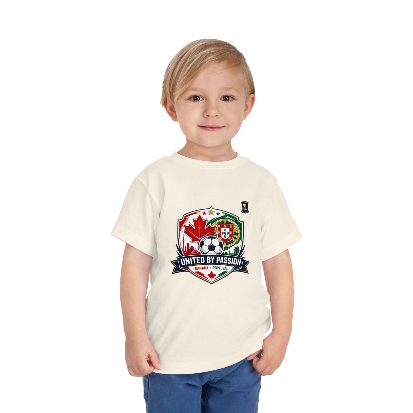 Toddler Tee — "United by Passion" Canada Portugal Soccer Crest