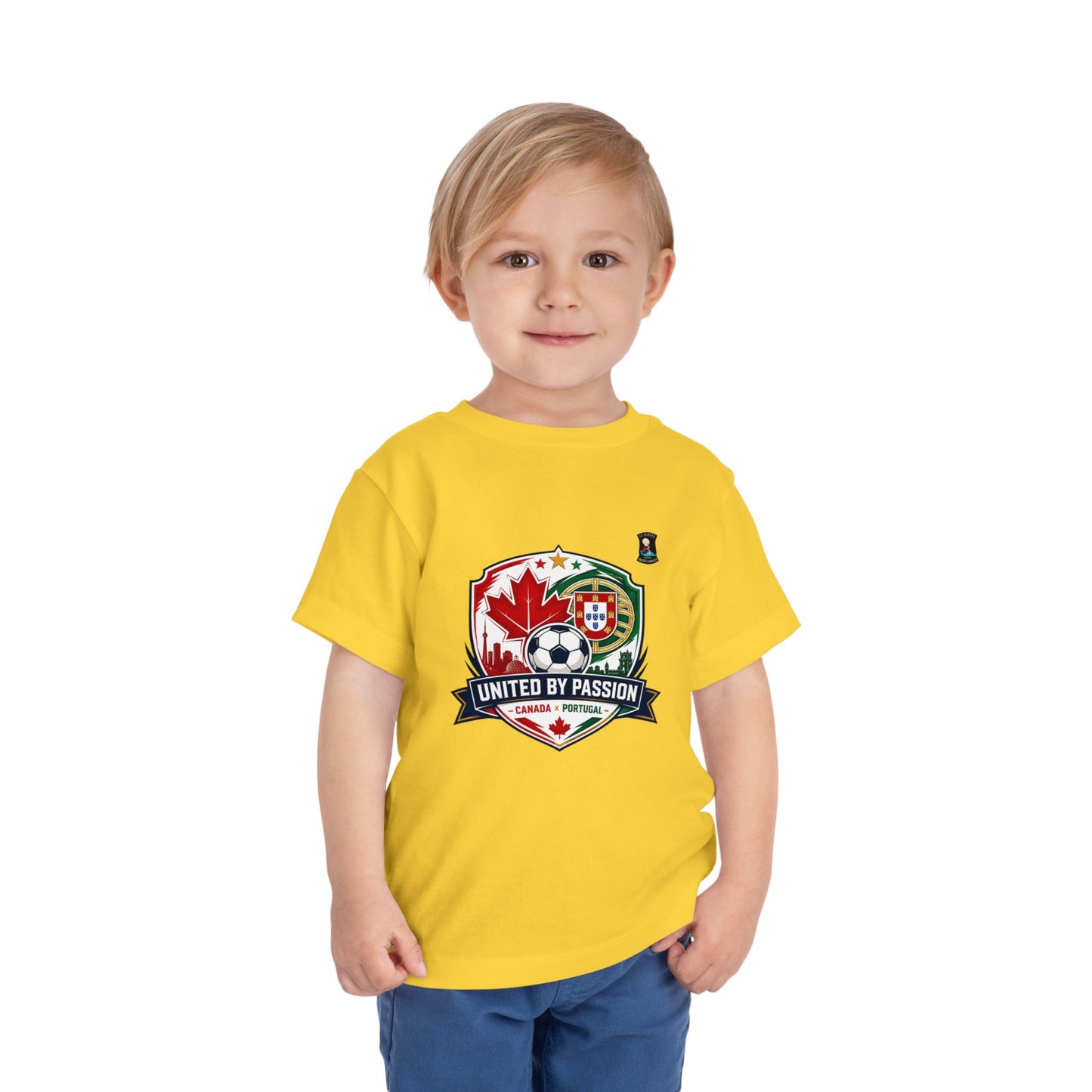 Toddler Tee — "United by Passion" Canada Portugal Soccer Crest