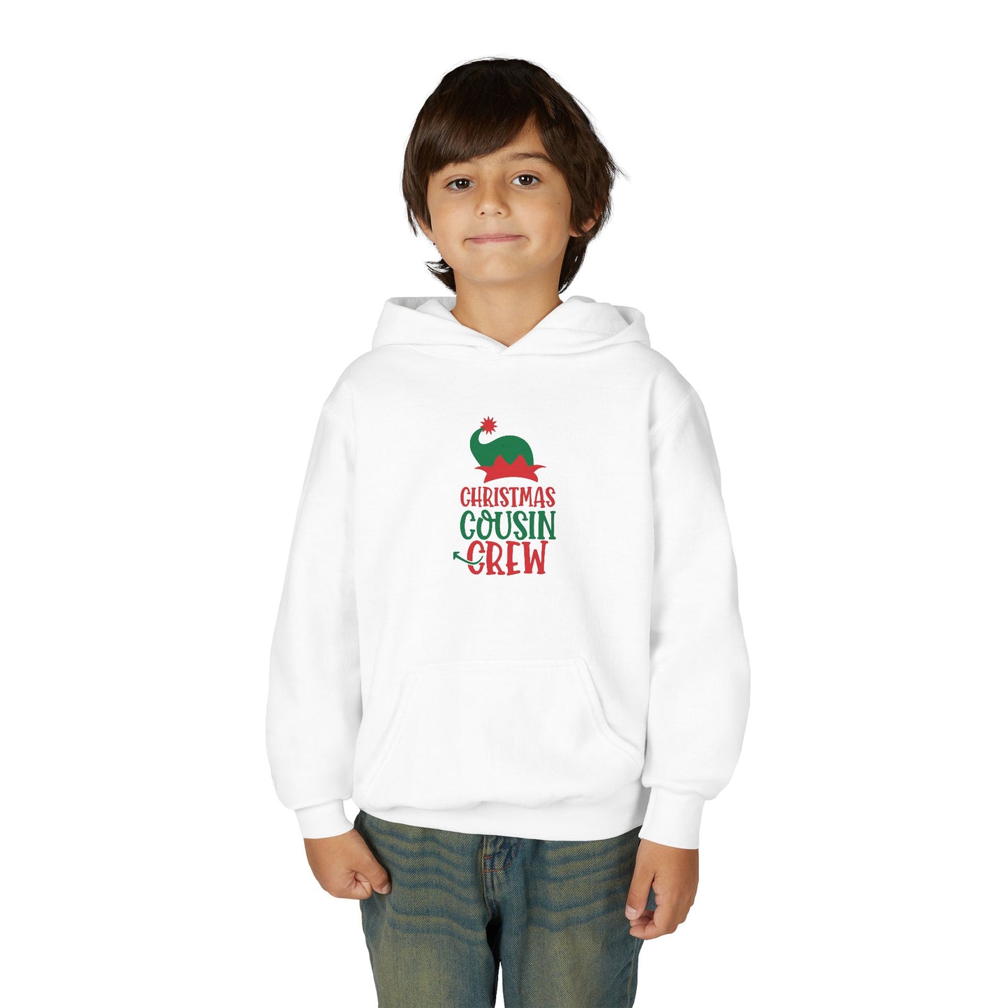 Youth Unisex Hoodie — "Christmas Cousin Crew" Holiday Elf Sweatshirt