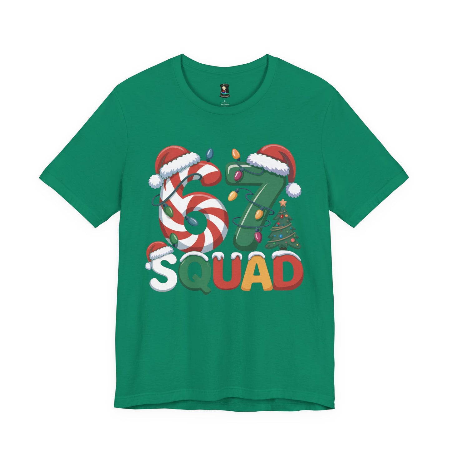 Christmas 67 Squad Unisex Tee — Holiday Candy Cane & Tree Graphic Shirt
