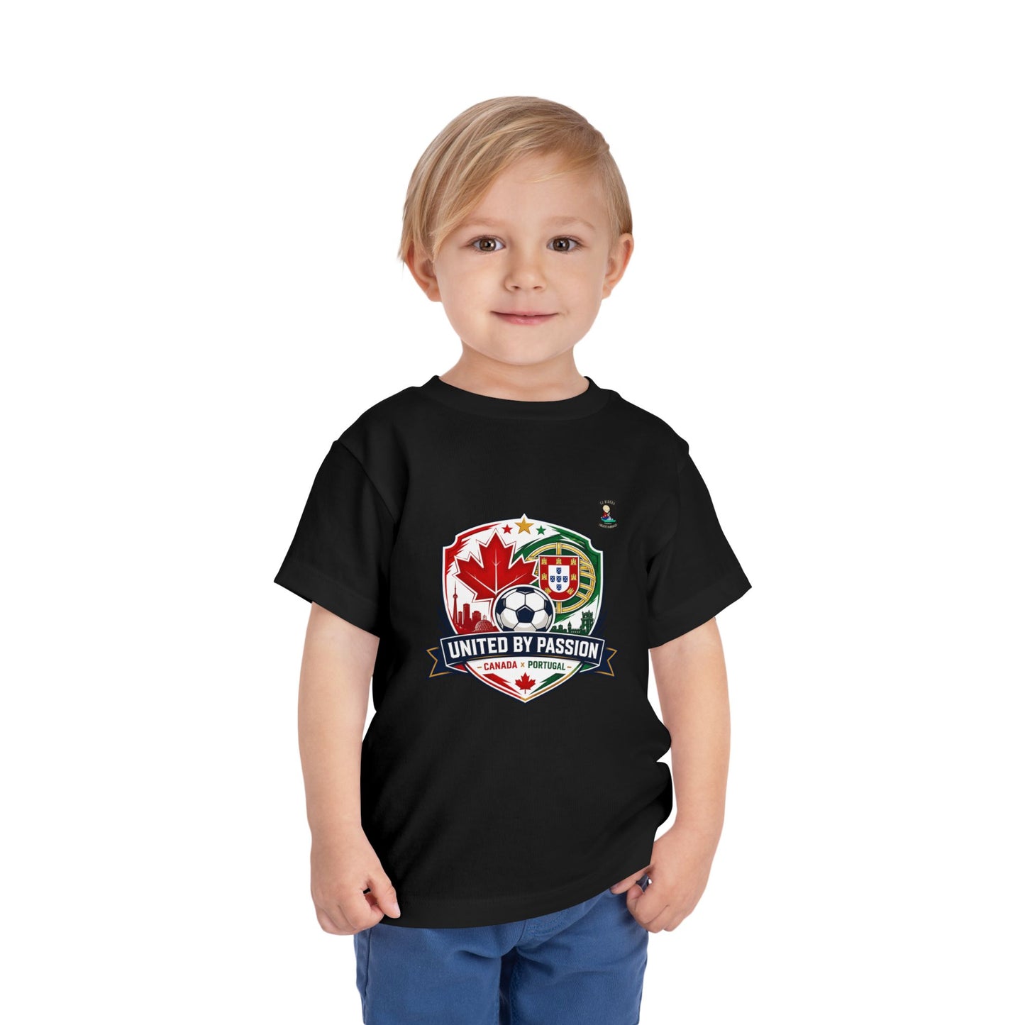 Toddler Tee — "United by Passion" Canada Portugal Soccer Crest