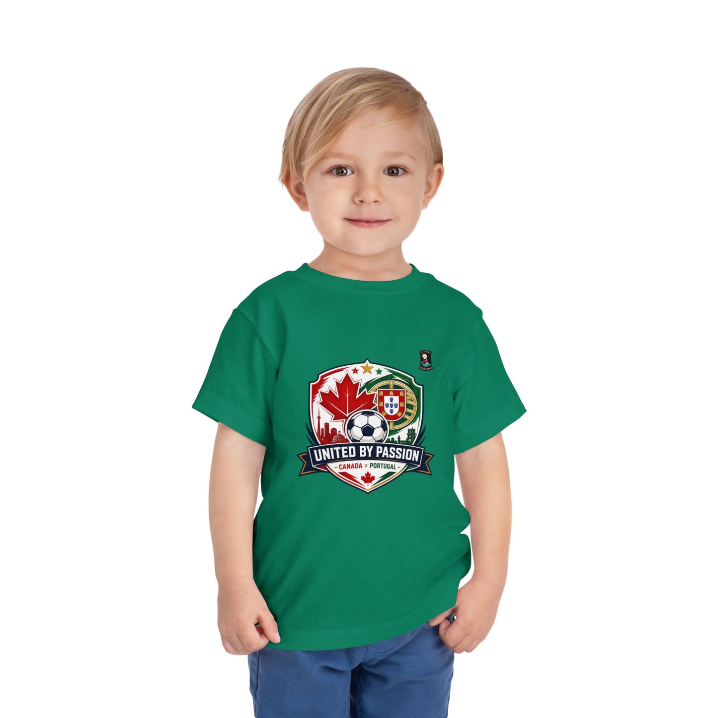 Toddler Tee — "United by Passion" Canada Portugal Soccer Crest