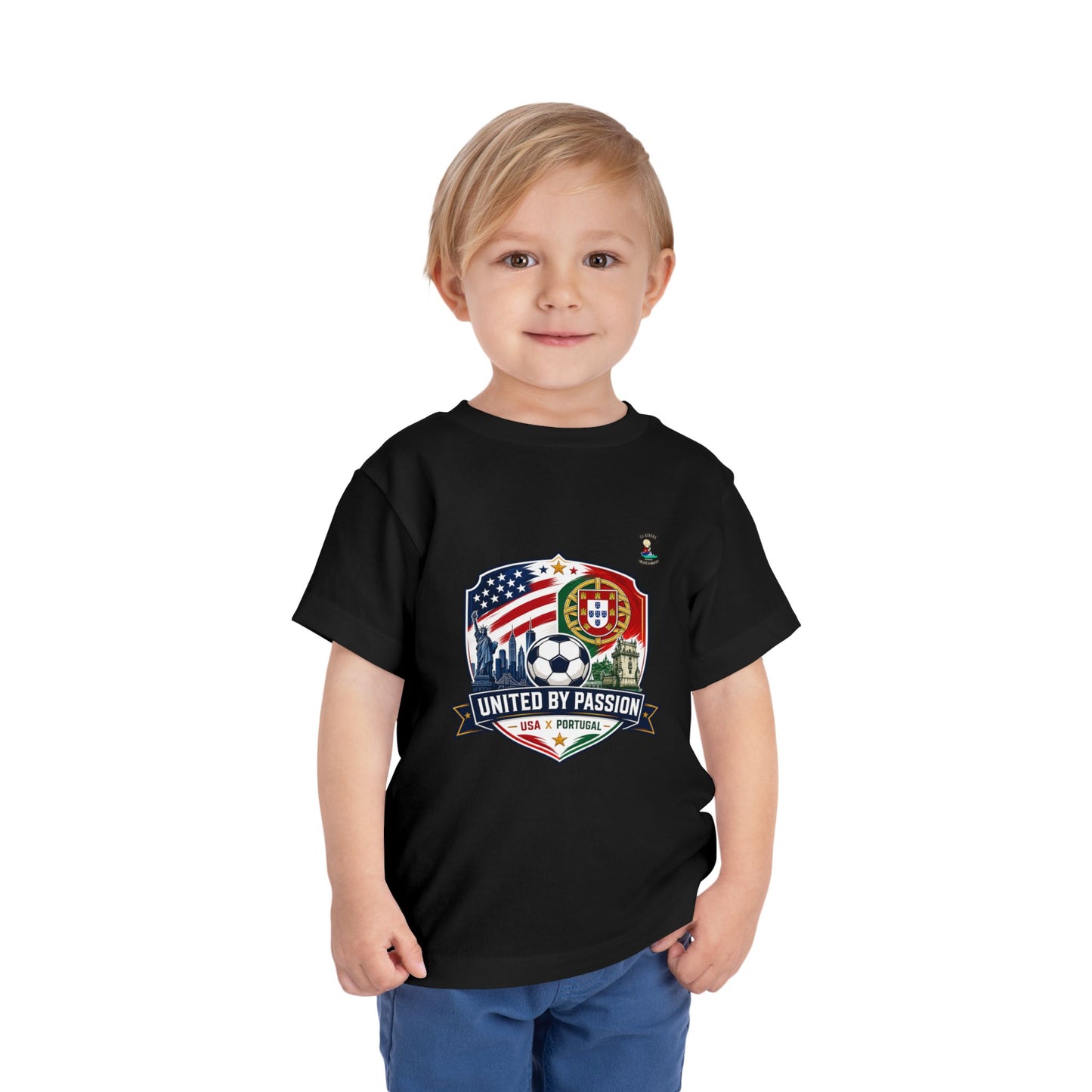 Toddler Tee - "United by Passion" USA & Portugal Flag Crest