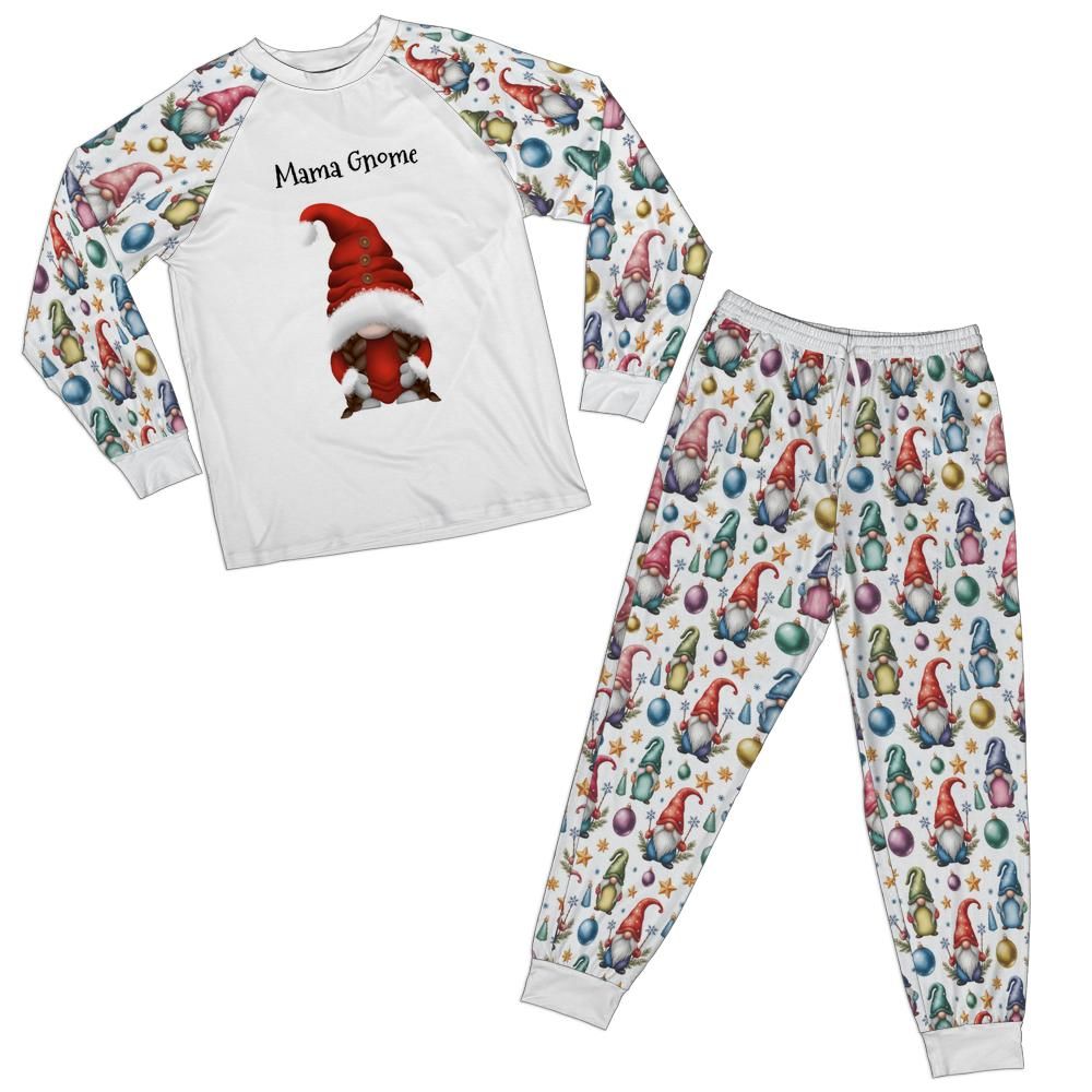 "Mama Gnome" Cozy All-Over Print Adult Raglan Pajama Set